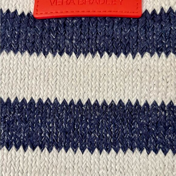 Vera Bradley Navy and White Stripe Large Tote Bag with Turtle Charm / Keychain - Picture 7 of 12